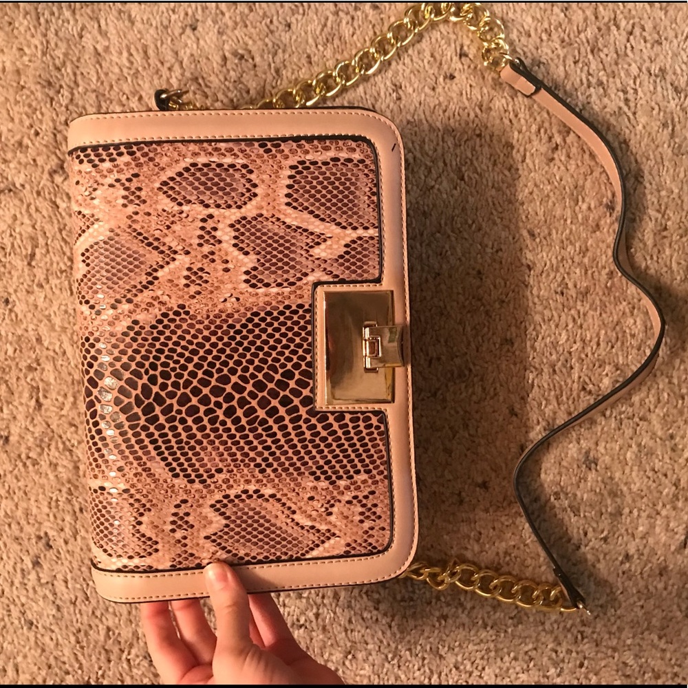 Pink snake print purse with gold chain ASOS